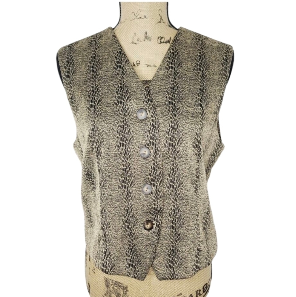 Vintage 90s Black Tan Python Snakeskin Vest Liz Claiborne